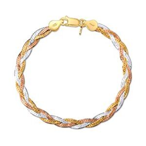 Made in Italy, 925 Sterling Silver Braided Herringbone Chain Bracelet